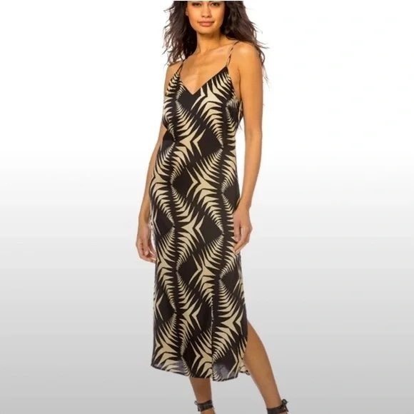 ba&sh Dresses & Skirts - ba&sh Napi Graphic Print Midi Slip Dress Noir Black‎ Cream Size 1/ US 4